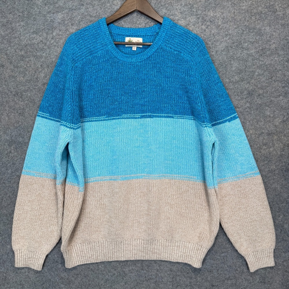The Territory Ahead Sweater Mens 2XL Chunky Knit Colorful Blue Gray Stripe Relax